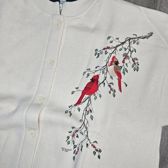 Artisans NWT L/XL Cardinal Embroidered Cream Button-Up Sweater made in the USA - Picture 1 of 8